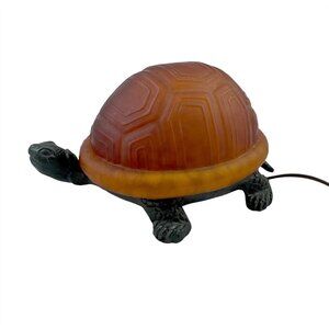 Amber Satin Glass Figural Turtle Tortoise Accent Desk Lamp Night Light